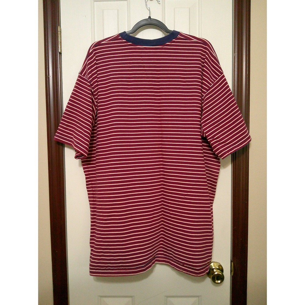 Vintage Woolrich Mens XL Red White Striped Cotton Crew Neck T-Shirt Short Sleeve - Picture 2 of 3
